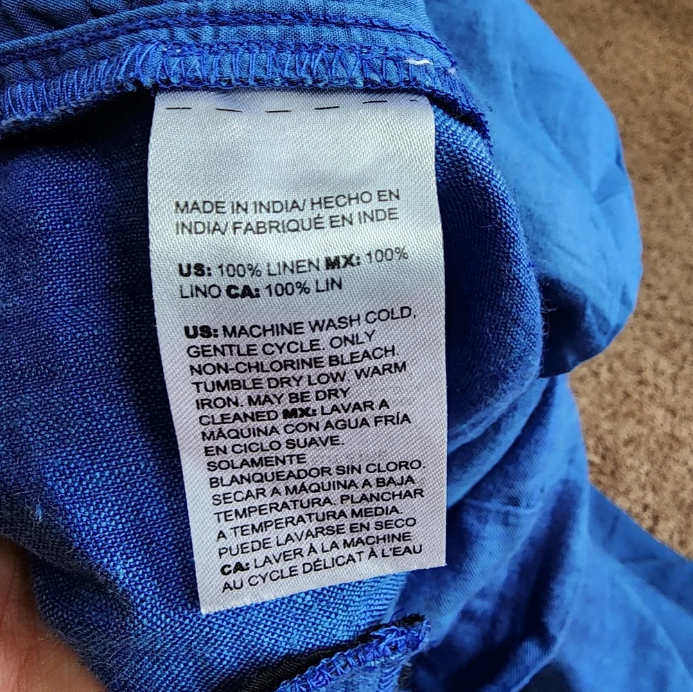 Chico's Linen Button Hem Crop Pants Women's 2 Blue Pull On Relaxed Fit W…